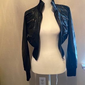 Beverly Hills Polo Club Woman’s Small Pleather Black Crop Jacket